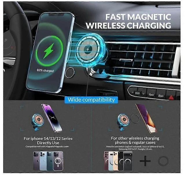 Alt view image 2 of 7 - Ecocleanpath Upgraded Wireless Magnetic Car Charger for iPhone 15/14/13/12 Series, Auto-Alignment & 10W Fast Charging (Black)