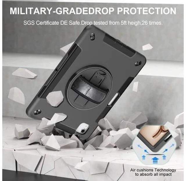 Alt view image 2 of 5 - Miesherk Case for iPad Air 13 Inch 2024, Military Grade Heavy Duty Shockproof iPad Air 6th Generation Case 2024 - Screen Protector, Rotating Stand, Pencil Holder, Hand/Shoulder Strap, Black