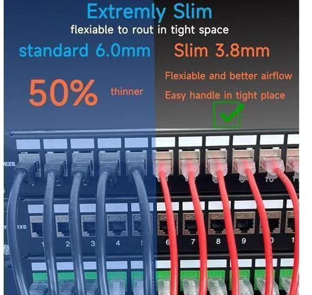Alt view image 3 of 7 - Cat6a Slim Ethernet Patch Cable 1 ft (24 Pack), Cat6a Patch Cable for Data Centers, Cat 6 Patch Cable 10G, Network Patch Cables for Home and Enterprise Network -Yellow