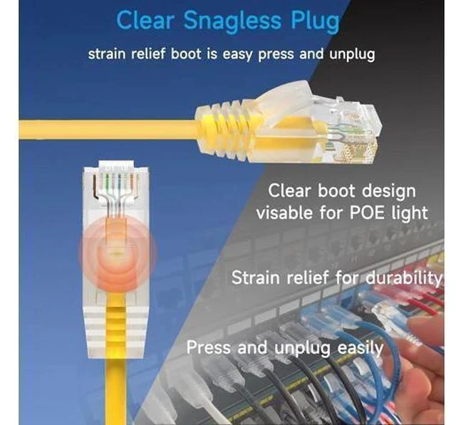 Alt view image 4 of 7 - Cat6a Slim Ethernet Patch Cable 1 ft (24 Pack), Cat6a Patch Cable for Data Centers, Cat 6 Patch Cable 10G, Network Patch Cables for Home and Enterprise Network -Yellow