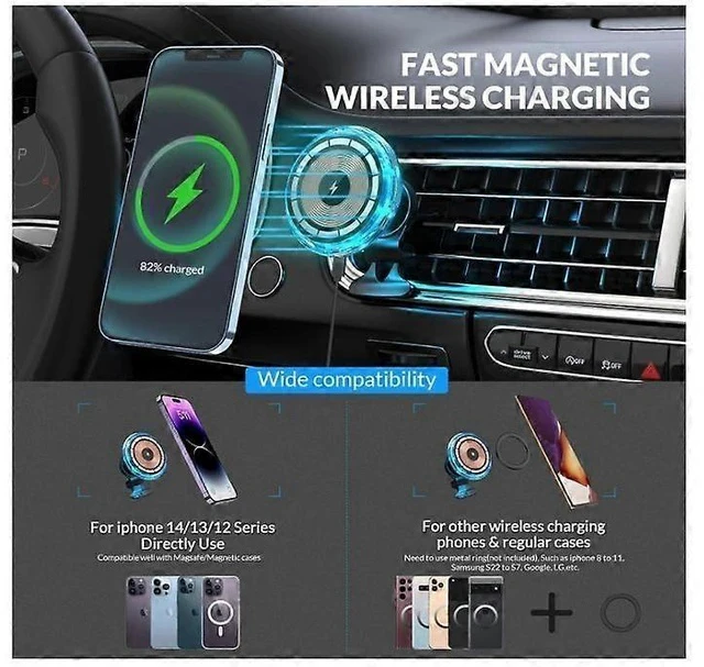 Alt view image 7 of 7 - Ecocleanpath Upgraded Wireless Magnetic Car Charger for iPhone 15/14/13/12 Series, Auto-Alignment & 10W Fast Charging (Black)
