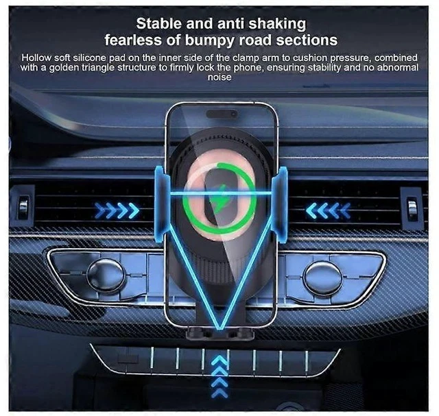 Alt view image 3 of 7 - Ecocleanpath 15W Wireless Car Charger Mount | 360° Auto-Clamping Air Vent Phone Holder, Fast Charging & Adjustable (Black)