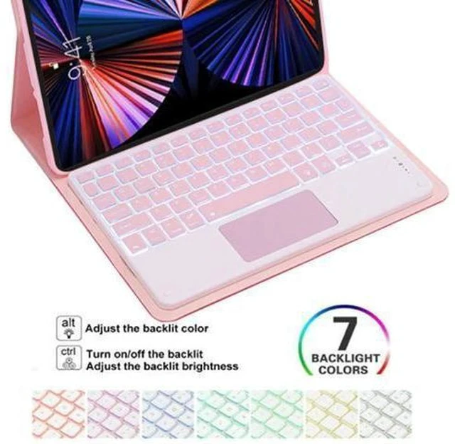 Alt view image 4 of 5 - CHAINORA Touchpad Keyboard Case for iPad 10th Generation (10.9" inch, 2022), 7 Colors Backlit Slim Folio Cover Detachable Bluetooth Keyboard with Pencil Holder(Pink)