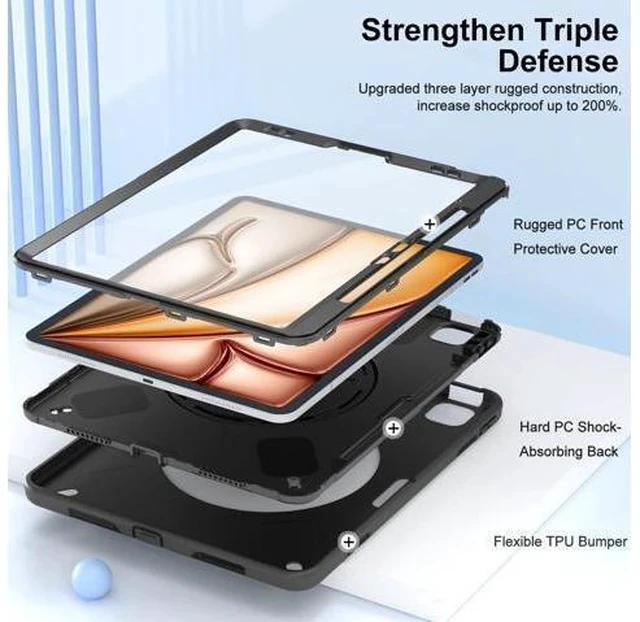 Alt view image 4 of 5 - Miesherk Case for iPad Air 13 Inch 2024, Military Grade Heavy Duty Shockproof iPad Air 6th Generation Case 2024 - Screen Protector, Rotating Stand, Pencil Holder, Hand/Shoulder Strap, Black
