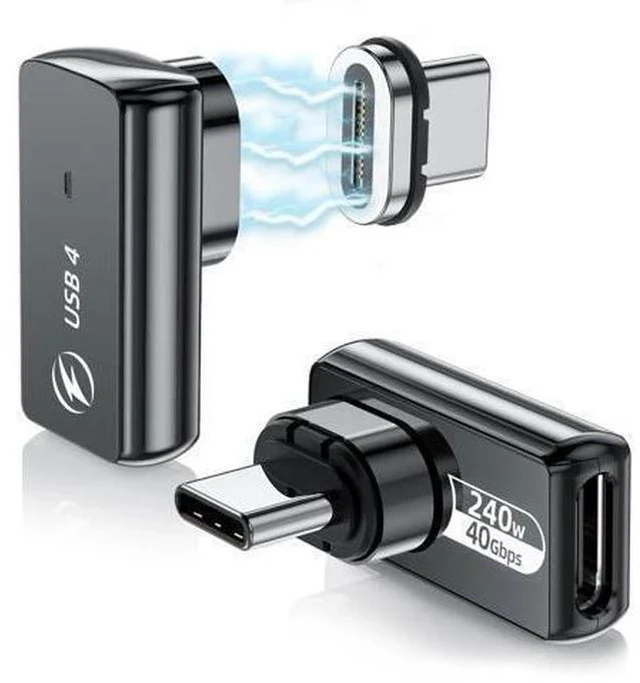 Main image of DuHeSin USB C Magnetic Adapter 240w, (2 Pack) 90 Degree Magnetic USB C Adapter 24 Pin with PD Fast Charging USB4 40Gbps 8K 60Hz for Thunderbolt 3/4, MacBook Pro/Air and More Type C Devices