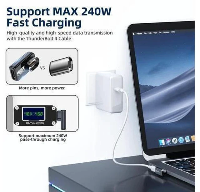 Alt view image 4 of 7 - DuHeSin USB C Magnetic Adapter 240w, (2 Pack) 90 Degree Magnetic USB C Adapter 24 Pin with PD Fast Charging USB4 40Gbps 8K 60Hz for Thunderbolt 3/4, MacBook Pro/Air and More Type C Devices