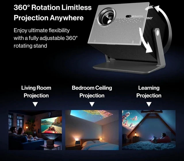 Alt view image 4 of 7 - Cube 600 Netflix Projector, 1080P Portable Projector with Wifi and Bluetooth, True ISO 600 ANSI Lumens, 360° Adjustable Gimbal Stand, Auto Keystone Video Projector, MAX 200''Display
