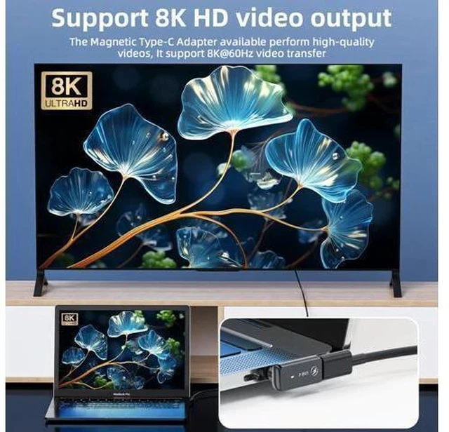 Alt view image 5 of 7 - DuHeSin USB C Magnetic Adapter 240w, (2 Pack) 90 Degree Magnetic USB C Adapter 24 Pin with PD Fast Charging USB4 40Gbps 8K 60Hz for Thunderbolt 3/4, MacBook Pro/Air and More Type C Devices