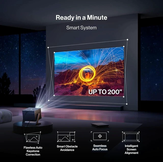 Alt view image 5 of 7 - Cube 600 Netflix Projector, 1080P Portable Projector with Wifi and Bluetooth, True ISO 600 ANSI Lumens, 360° Adjustable Gimbal Stand, Auto Keystone Video Projector, MAX 200''Display