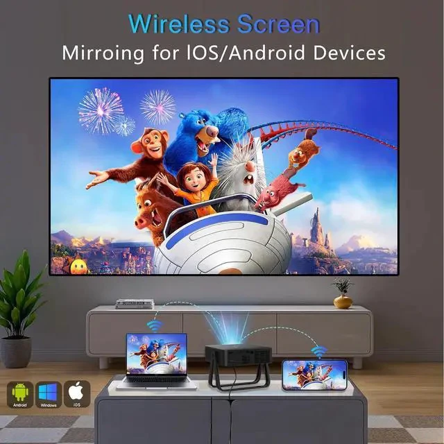 Alt view image 3 of 7 - N5 Lite Mini Projector Native 720P, 360° Rotation, Ultra Thin Portable with Adjustable Stand - 4K Decoding, WiFi & Bluetooth, Smart Mini Projector for Outdoor Movies - 4500 Lumens