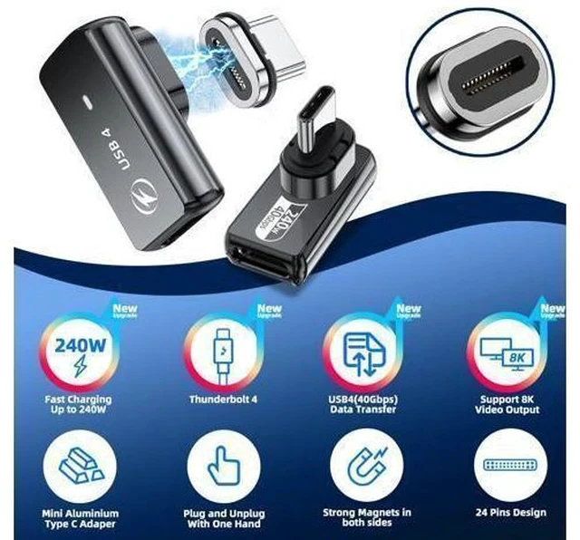 Alt view image 7 of 7 - DuHeSin USB C Magnetic Adapter 240w, (2 Pack) 90 Degree Magnetic USB C Adapter 24 Pin with PD Fast Charging USB4 40Gbps 8K 60Hz for Thunderbolt 3/4, MacBook Pro/Air and More Type C Devices