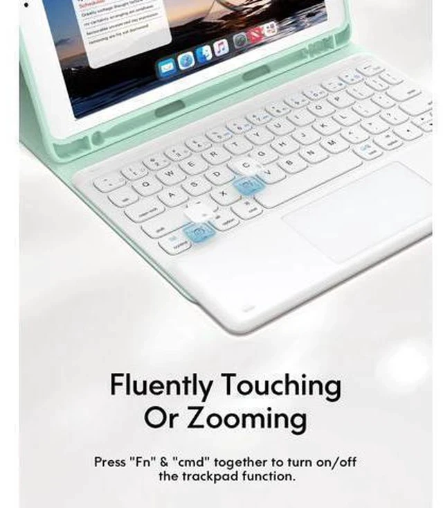 Alt view image 5 of 5 - iPad Keyboard 9th Generation, Keyboard for iPad 8th Generation/7th Gen 10.2 Inch, Smart Trackpad, Detachable Wireless with Pencil Holder, Flip Stand Keyboard Case for iPad 9th/8th/7th Gen 10.2", Green