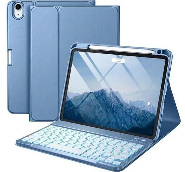 Main image of For iPad Air 11-inch M2/ 10.9 Inch Air 5th 4th Generation Case with Keyboard - Backlit Wireless Detachable, Folio Cover with Pencil Holder for iPad Air 11 2024/ Air 5/ Air 4 (Blue)