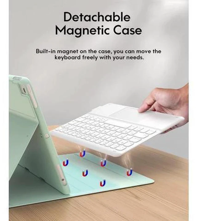 Alt view image 4 of 5 - iPad Keyboard 9th Generation, Keyboard for iPad 8th Generation/7th Gen 10.2 Inch, Smart Trackpad, Detachable Wireless with Pencil Holder, Flip Stand Keyboard Case for iPad 9th/8th/7th Gen 10.2", Green
