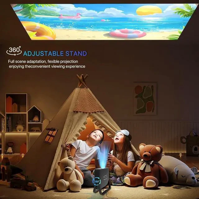 Alt view image 4 of 7 - N5 Lite Mini Projector Native 720P, 360° Rotation, Ultra Thin Portable with Adjustable Stand - 4K Decoding, WiFi & Bluetooth, Smart Mini Projector for Outdoor Movies - 4500 Lumens