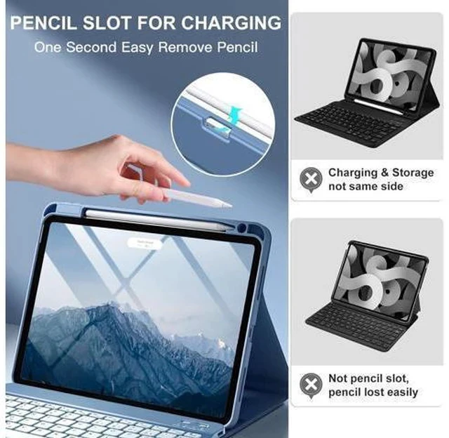 Alt view image 7 of 7 - For iPad Air 11-inch M2/ 10.9 Inch Air 5th 4th Generation Case with Keyboard - Backlit Wireless Detachable, Folio Cover with Pencil Holder for iPad Air 11 2024/ Air 5/ Air 4 (Blue)