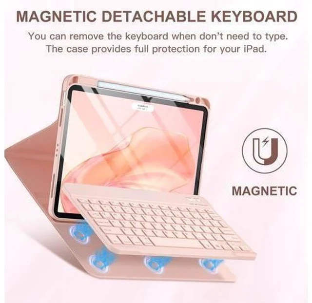 Alt view image 4 of 5 - Harvopu iPad Air 11-inch M2/ 10.9 Inch Air 5th 4th Generation Case with Keyboard - Backlit Wireless Detachable, Folio Cover with Pencil Holder for iPad Air 11 2024/ Air 5 2022/ Air 4 (Pink)