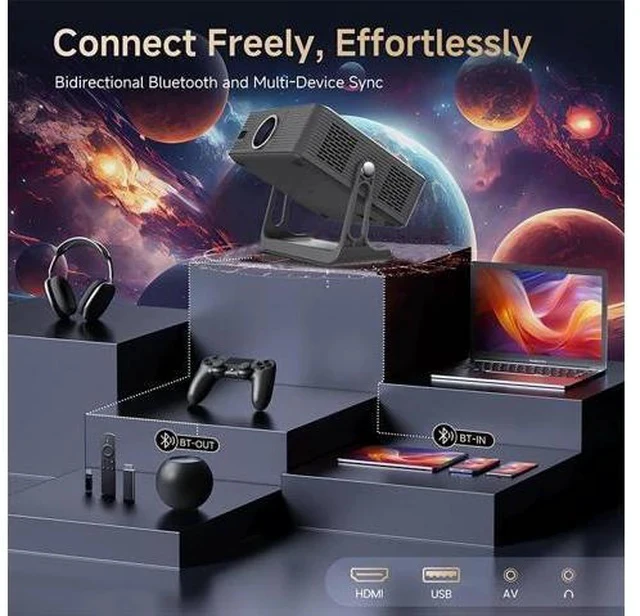 Alt view image 6 of 7 - T7 Native 1080P Android 13 Smart Projector with Auto Focus & Keystone, 300 ANSI Lumens, WiFi 6, BT 5.2, Netflix/YouTube/Prime Video Supported, Home Theater Projector for Indoor Entertainment