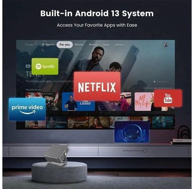 Alt view image 4 of 7 - T7 Native 1080P Android 13 Smart Projector with Auto Focus & Keystone, 300 ANSI Lumens, WiFi 6, BT 5.2, Netflix/YouTube/Prime Video Supported, Home Theater Projector for Indoor Entertainment