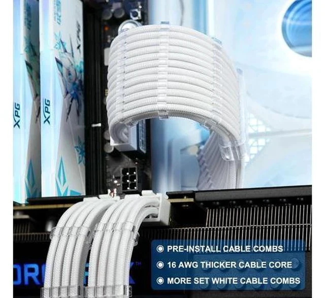 Alt view image 4 of 7 - PSU Cable Extension Kit, Sleeved PC Cables Extensions Mod,24Pin ATX x1 8Pin EPS x1 8 Pin PCI-E x2,Gold-Plated Pins for GPU Power Supply with Pre-Install Cable Combs,4 Kits