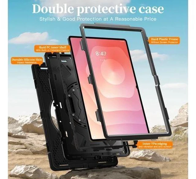 Alt view image 5 of 7 - Shockproof Protective Case for Galaxy Tab S11 Ultra 14.6 inch with Pen Slot,Hand Strap & Kickstand | Shoulder Strap | Black Rugged Cover | Hard Shell Design | Model# S11 Ultra