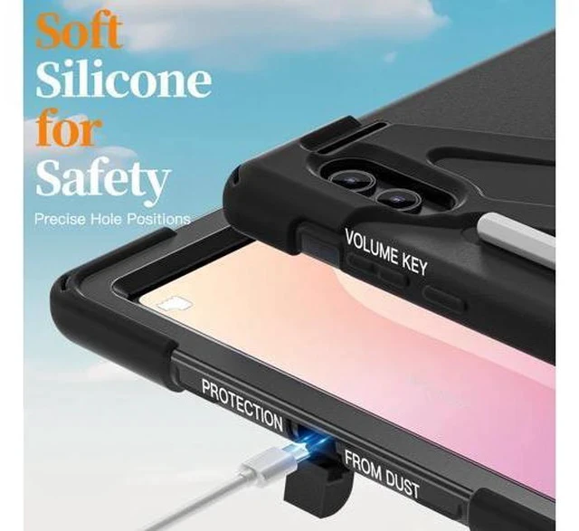 Alt view image 4 of 7 - Shockproof Protective Case for Galaxy Tab S11 Ultra 14.6 inch with Pen Slot,Hand Strap & Kickstand | Shoulder Strap | Black Rugged Cover | Hard Shell Design | Model# S11 Ultra