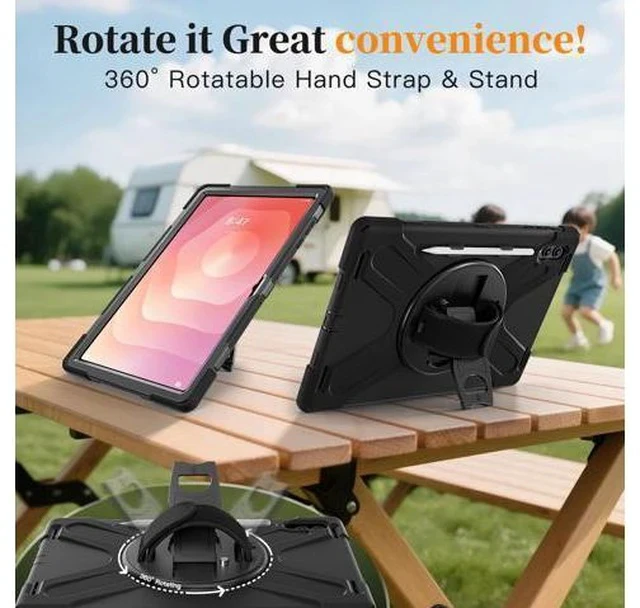 Alt view image 7 of 7 - Shockproof Protective Case for Galaxy Tab S11 Ultra 14.6 inch with Pen Slot,Hand Strap & Kickstand | Shoulder Strap | Black Rugged Cover | Hard Shell Design | Model# S11 Ultra