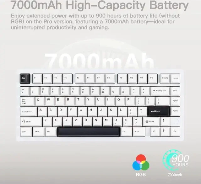 Alt view image 3 of 7 - KEEBMONKEY WOBKEY Rainy 75 CNC Aluminum HMX/JWK/Cocoa Switches Triple-Mode Connectivity Mechanical Keyboard with Superior Acoustics, RGB/FR4/Silver SUS304/7000mAh/Cocoa Switch (Pro - Luna)