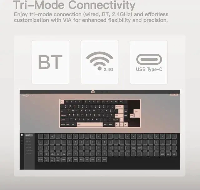 Alt view image 5 of 7 - KEEBMONKEY WOBKEY Rainy 75 CNC Aluminum HMX/JWK/Cocoa Switches Triple-Mode Connectivity Mechanical Keyboard with Superior Acoustics, RGB/FR4/Silver SUS304/7000mAh/Cocoa Switch (Pro - Luna)