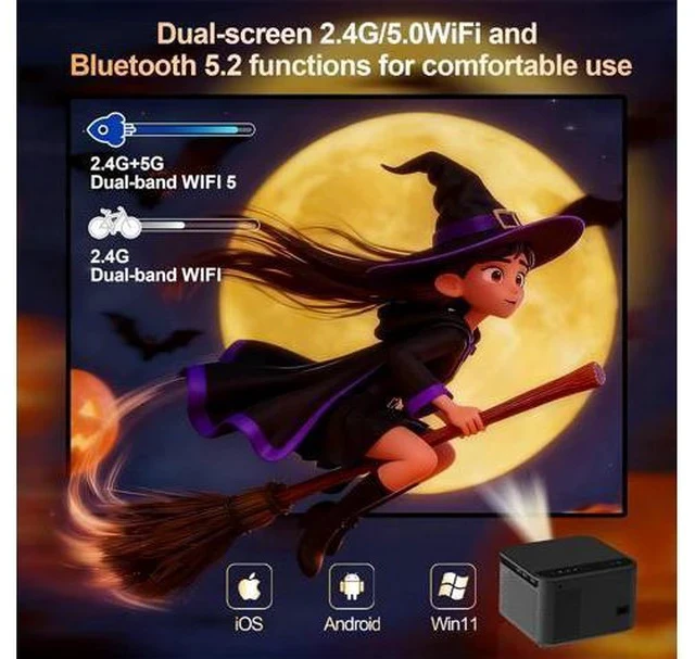 Alt view image 3 of 7 - Auto Focus Mini Projector Support 4K 1080P, Built-in APPS & Auto Keystone 270° Rotatable, Portable Projector with WiFi and Bluetooth, Home Theater Outdoor Movie Bedroom Projector, 350 ANSI Lumens Grey