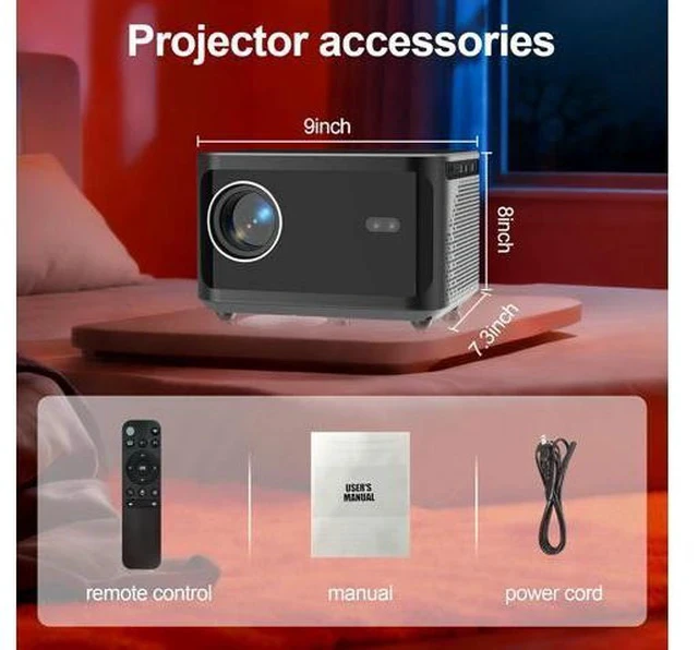 Alt view image 2 of 7 - Auto Focus Mini Projector Support 4K 1080P, Built-in APPS & Auto Keystone 270° Rotatable, Portable Projector with WiFi and Bluetooth, Home Theater Outdoor Movie Bedroom Projector, 350 ANSI Lumens Grey
