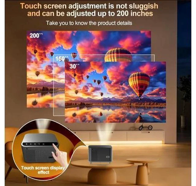Alt view image 6 of 7 - Auto Focus Mini Projector Support 4K 1080P, Built-in APPS & Auto Keystone 270° Rotatable, Portable Projector with WiFi and Bluetooth, Home Theater Outdoor Movie Bedroom Projector, 350 ANSI Lumens Grey