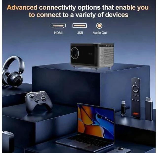 Alt view image 5 of 7 - Auto Focus Mini Projector Support 4K 1080P, Built-in APPS & Auto Keystone 270° Rotatable, Portable Projector with WiFi and Bluetooth, Home Theater Outdoor Movie Bedroom Projector, 350 ANSI Lumens Grey