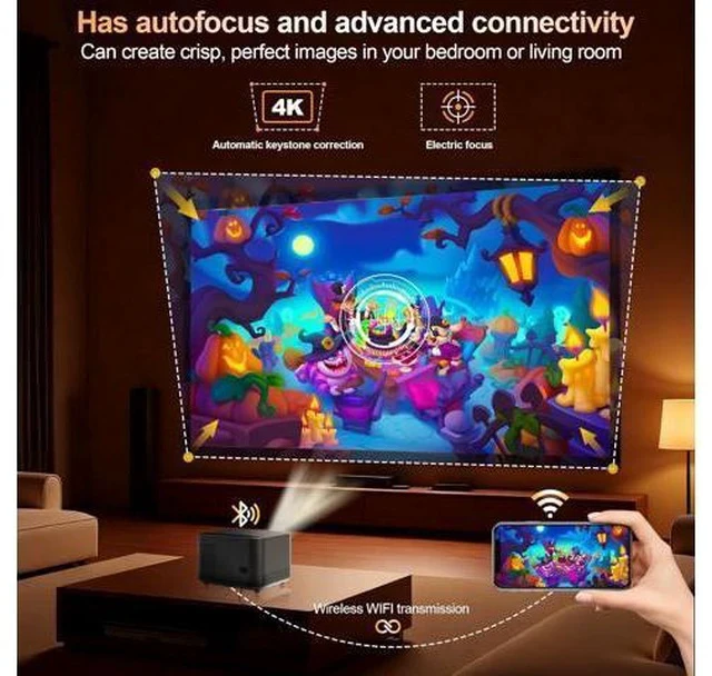 Alt view image 7 of 7 - Auto Focus Mini Projector Support 4K 1080P, Built-in APPS & Auto Keystone 270° Rotatable, Portable Projector with WiFi and Bluetooth, Home Theater Outdoor Movie Bedroom Projector, 350 ANSI Lumens Grey