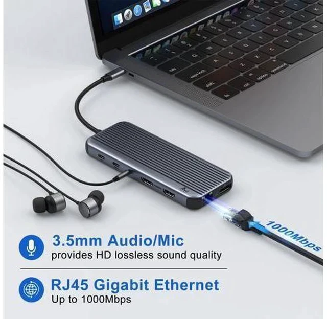 Alt view image 6 of 7 - Dual HDMI Docking Station USB C to 2 Monitor 4@60Hz, LIONWEI USB C Hub with 4K@120Hz HDMI, DP, 10Gbps USB C & USB A 3.1, 1000Mbps RJ45, SD/TF, USB C Dock for Type C Laptop