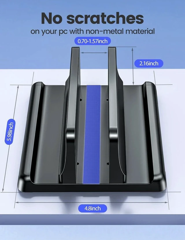 Alt view image 4 of 7 - Vertical Laptop Stand Holder Organizer Plastic Adjustable Desktop Notebook Dock Space-Saving 3 in 1 for All MacBook Pro Air Mac HP Microsoft Surface up to 17.3 inches (Black)