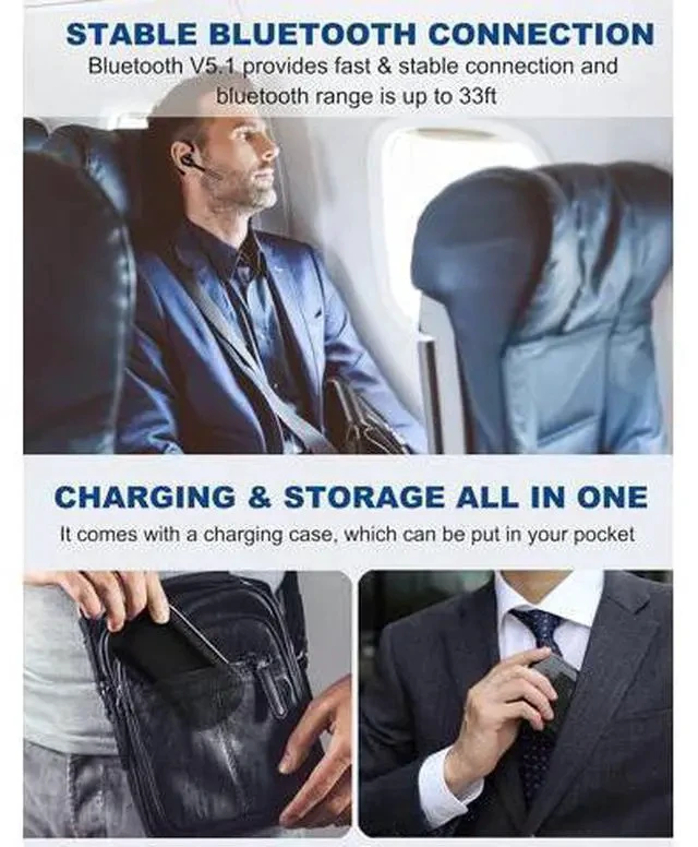 Alt view image 7 of 7 - Bluetooth Headset V5.1, Wireless Headset with Battery Display Charging Case, Bluetooth Earpiece with Noise Canceling Mic for Driving, Office, Business, Compatible with Cell Phone and PC