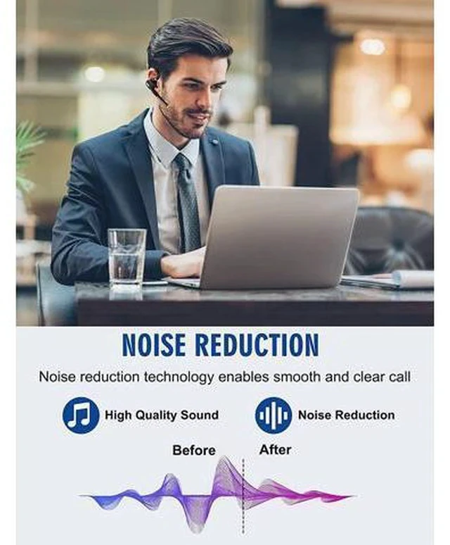 Alt view image 4 of 7 - DECHOYECHO Bluetooth Headset V5.1, Wireless Headset with Battery Display Charging Case, Bluetooth Earpiece with Noise Canceling Mic for Driving, Office, Business, Compatible with Cell Phone and PC