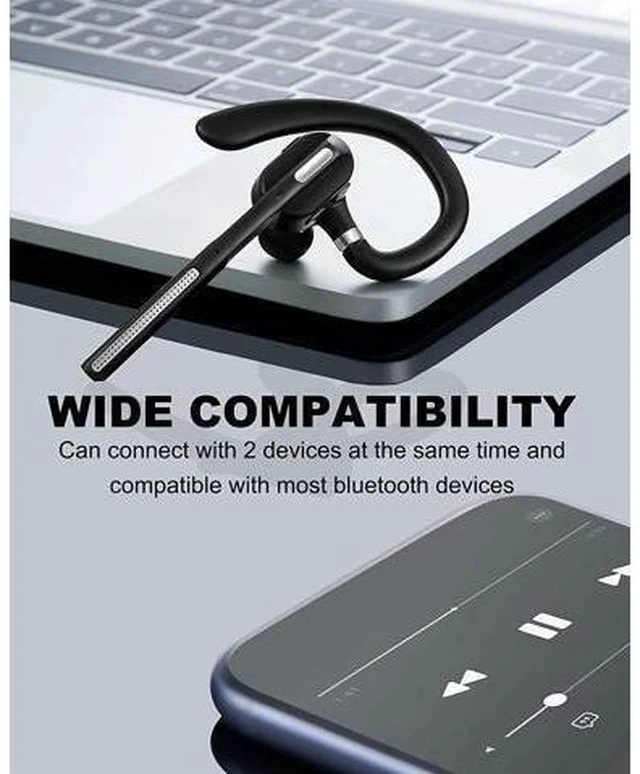 Alt view image 3 of 7 - DECHOYECHO Bluetooth Headset V5.1, Wireless Headset with Battery Display Charging Case, Bluetooth Earpiece with Noise Canceling Mic for Driving, Office, Business, Compatible with Cell Phone and PC