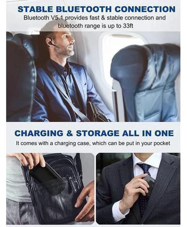 Alt view image 7 of 7 - DECHOYECHO Bluetooth Headset V5.1, Wireless Headset with Battery Display Charging Case, Bluetooth Earpiece with Noise Canceling Mic for Driving, Office, Business, Compatible with Cell Phone and PC