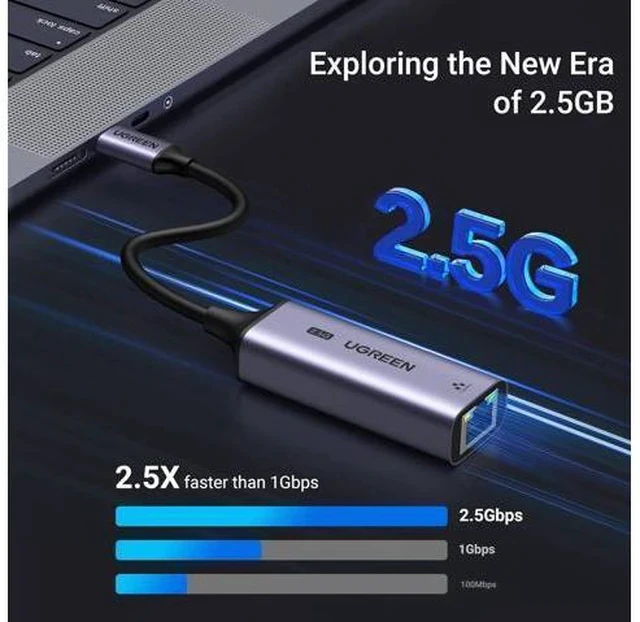 Alt view image 2 of 7 - UGREEN USB C to Ethernet Adapter 2.5G, Ethernet Adapter for Laptop, Aluminum, Type C (Thunderbolt 4/3 Compatible) to RJ45 Network Internet, Compatible for NAS, MacBook Air/Pro, XPS, iPhone 15 Pro/Max