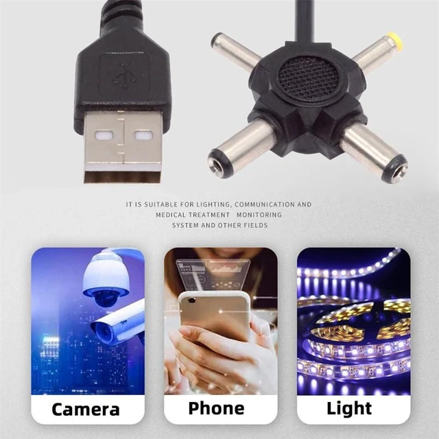 Alt view image 4 of 7 - 2.0 Type-A Male to 4-in-1 DC 5V 5.5x2.5mm 5.5x2.1mm 4.0x1.7mm 3.5x1.3mm Power Plug Barrel Connector Charge Cable