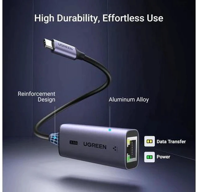 Alt view image 7 of 7 - UGREEN USB C to Ethernet Adapter 2.5G, Ethernet Adapter for Laptop, Aluminum, Type C (Thunderbolt 4/3 Compatible) to RJ45 Network Internet, Compatible for NAS, MacBook Air/Pro, XPS, iPhone 15 Pro/Max