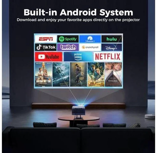 Alt view image 6 of 7 - Mini Projector with WiFi and Bluetooth, 1080P Portable Movie Projector with 500 ANSI Lumens, Smart Android TV Projector Built-in Netflix/YouTube, Electric Focus, for Bedroom and Apartment(Rose Gold)