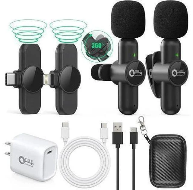 Main image of Wireless Lavalier Microphone for iPhone/ipad/Android,Wireless Lapel clip on microphone(2 Microphones with 2 Receivers) Plug-Play Auto-Sync for Facebook,YouTube,Video/Vlog Recording,Live stream,TikTok