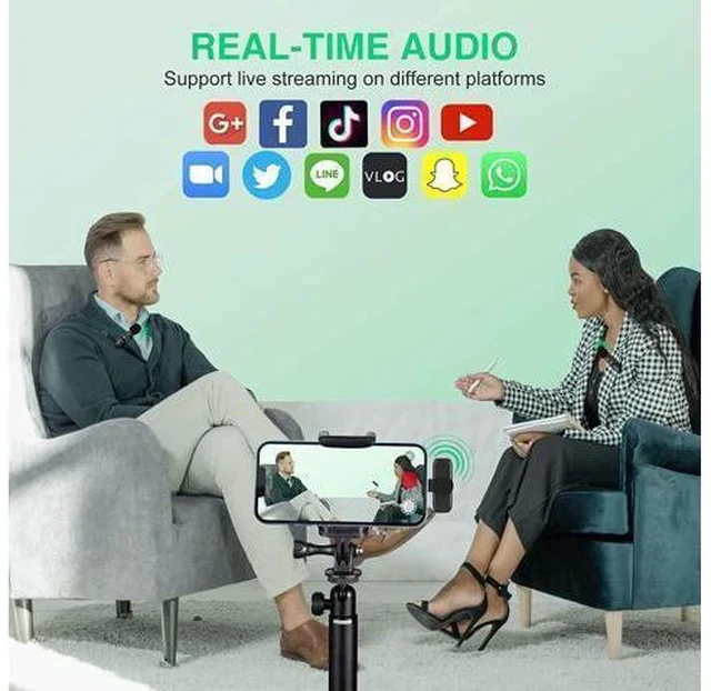 Alt view image 6 of 7 - Wireless Lavalier Microphone for iPhone/ipad/Android,Wireless Lapel clip on microphone(2 Microphones with 2 Receivers) Plug-Play Auto-Sync for Facebook,YouTube,Video/Vlog Recording,Live stream,TikTok