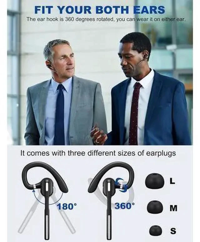 Alt view image 5 of 7 - Bluetooth Headset V5.1, Wireless Headset with Battery Display Charging Case, Bluetooth Earpiece with Noise Canceling Mic for Driving, Office, Business, Compatible with Cell Phone and PC