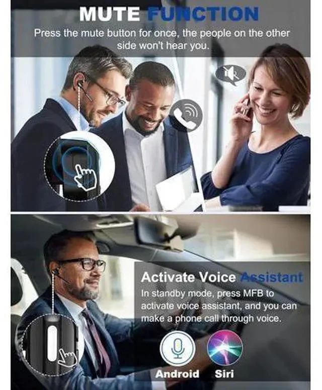 Alt view image 6 of 7 - Bluetooth Headset V5.1, Wireless Headset with Battery Display Charging Case, Bluetooth Earpiece with Noise Canceling Mic for Driving, Office, Business, Compatible with Cell Phone and PC