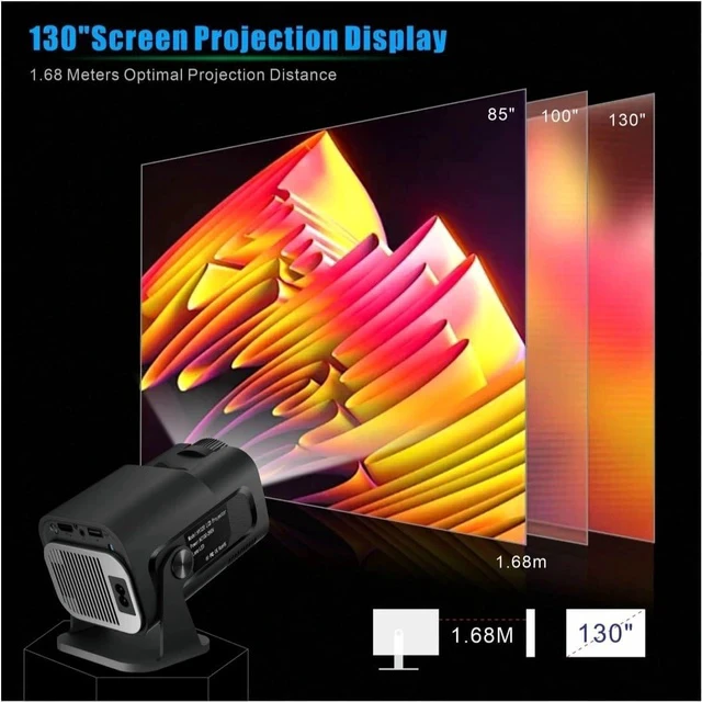 Alt view image 4 of 7 - Projector Screen HY-320 Mini Portable Newly Native 720P H713 Android 11 4K Projector 320 ANSI Wifi6 BT5.0 Cinema Outdoor Rotable Projector