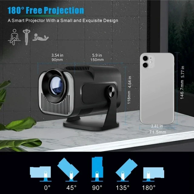 Alt view image 3 of 7 - Projector Screen HY-320 Mini Portable Newly Native 720P H713 Android 11 4K Projector 320 ANSI Wifi6 BT5.0 Cinema Outdoor Rotable Projector